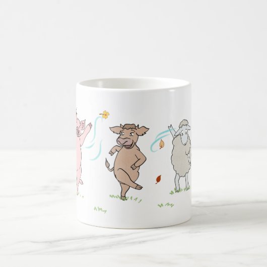 Mug vegan, cochon, vache et mouton qui dansent コーヒーマグカップ (中央)