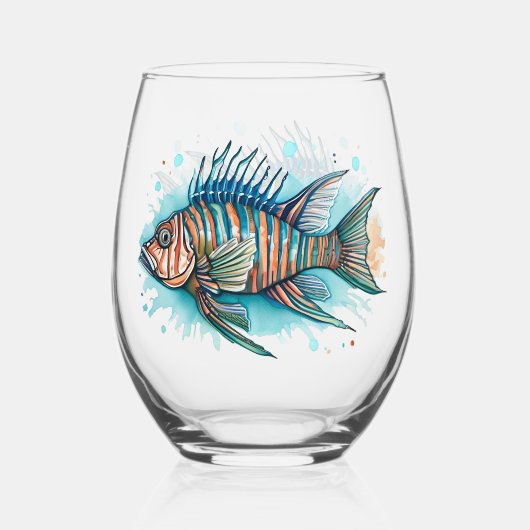 Mug - Watercolor Series: Lionfish ステムなしワイングラス (正面)