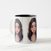 Mug with a Colorful Cartoon Girl Face ツートーンマグカップ (正面左)