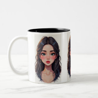 Mug with a Colorful Cartoon Girl Face ツートーンマグカップ