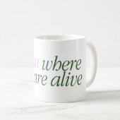 Mug with a text Bloom where are you alive コーヒーマグカップ (正面右)