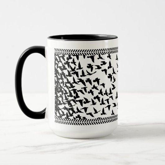 mug with birds in black and white, classic style マグカップ (左)