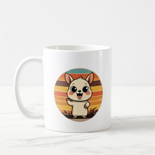 Mug with Cute Cartoon Animal in Retro Sunset コーヒーマグカップ (左)