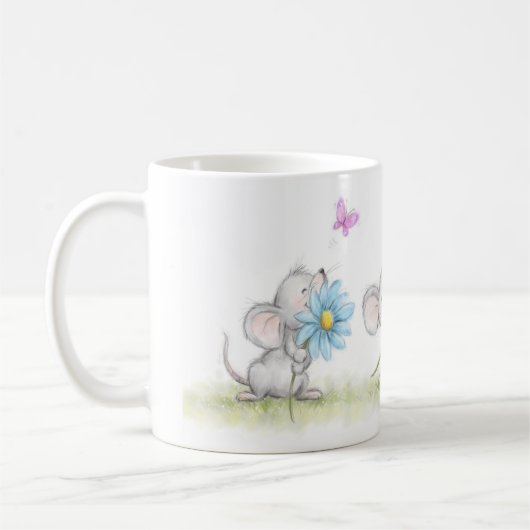 mug with three cute mice holding pretty flowers コーヒーマグカップ (左)
