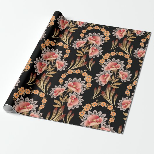 mughal flower motif pattern ラッピングペーパー (アンロールド)