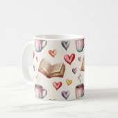 Mugs, Books, and Hearts valentine コーヒーマグカップ (正面左)