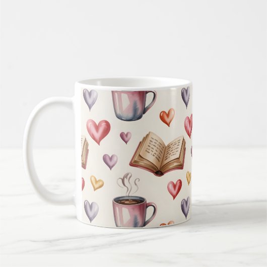 Mugs, Books, and Hearts valentine コーヒーマグカップ (左)