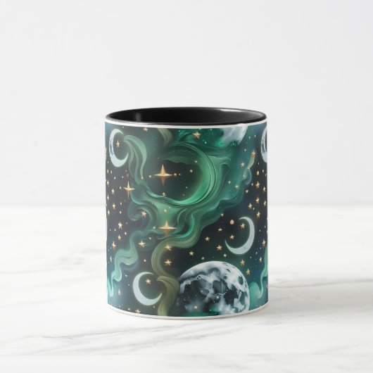 Mugs – Emerald Green Celestial Moon Phase Luxury  マグカップ (中央)