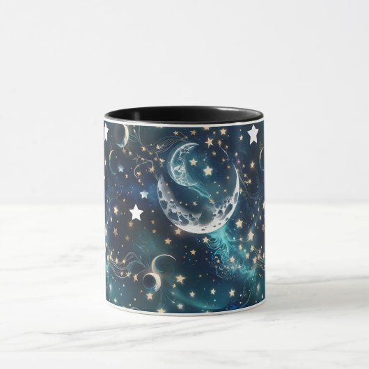 Mugs – Icy Blue Celestial Moon Phase Luxury Coffee マグカップ (中央)
