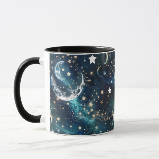 Mugs – Icy Blue Celestial Moon Phase Luxury Coffee マグカップ (左)