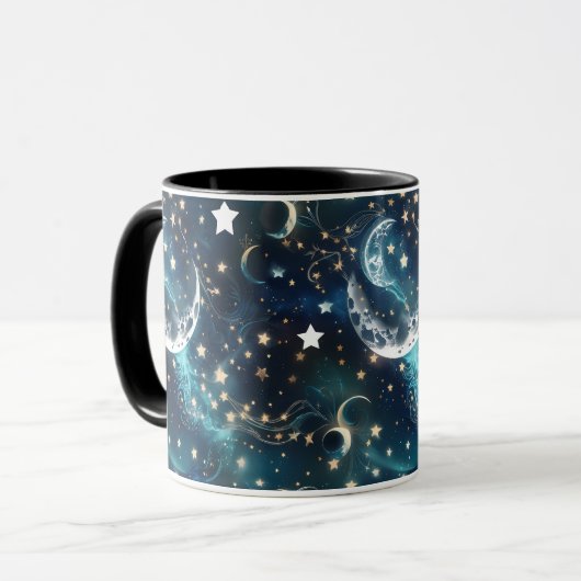 Mugs – Icy Blue Celestial Moon Phase Luxury Coffee マグカップ (正面左)