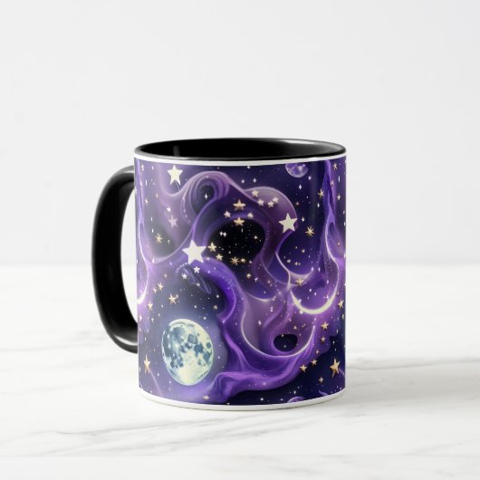 Mugs – Luxury Lavender Celestial Moon Motifs Coffe マグカップ (正面左)
