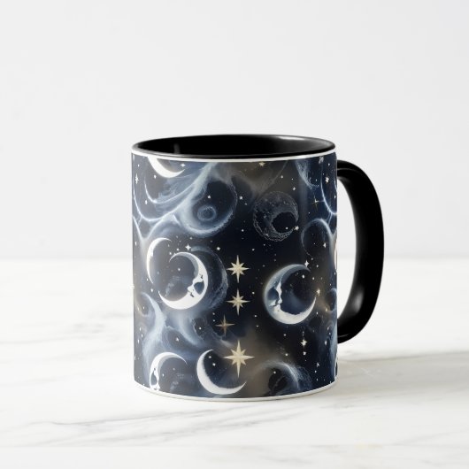 Mugs – Metallic Silver Celestial Moon Phase Luxury マグカップ (正面右)