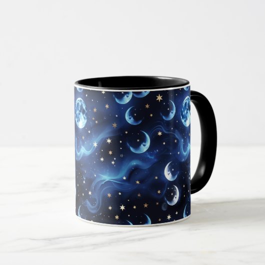 Mugs – Sapphire Blue Celestial Moon Phase Luxury  マグカップ (正面右)