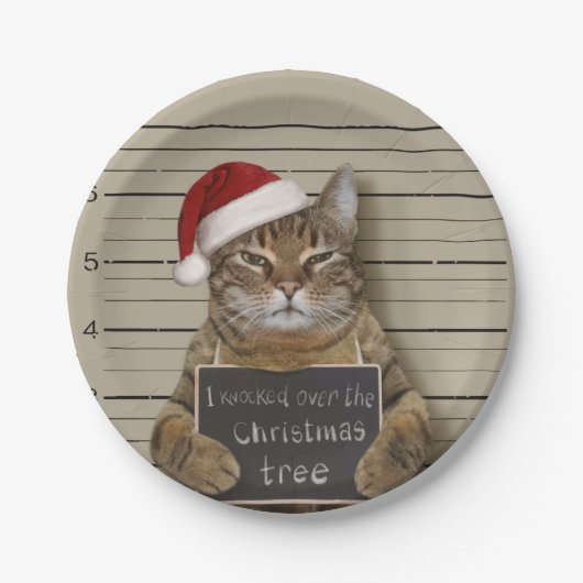 Mugshot Cat Christmas ペーパープレート (正面)