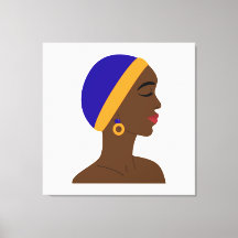 Mujer africana de perfil con gorro azul y amarillo