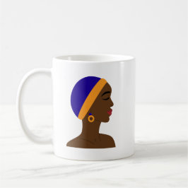 Mujer africana de perfil con gorro azul y amarillo コーヒーマグカップ