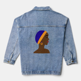 Mujer africana de perfil con gorro azul y amarillo デニムジャケット