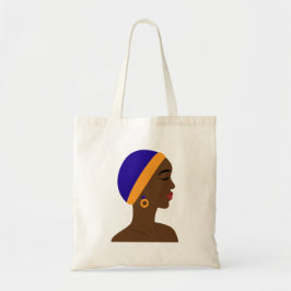 Mujer africana de perfil con gorro azul y amarillo トートバッグ
