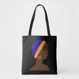 Mujer africana de perfil con gorro azul y amarillo トートバッグ