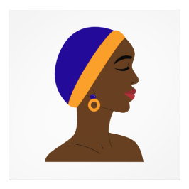 Mujer africana de perfil con gorro azul y amarillo フォトプリント           