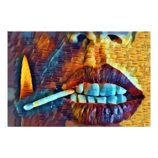 Mujer con Cerilla en la Boca フォトプリント