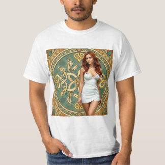 Mujer Pelirroja con Fondo Celta y Art Nouveau Tシャツ