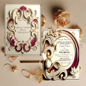 Mulberry Tulip Baroque Grandeur Gold Faux Wedding 招待状