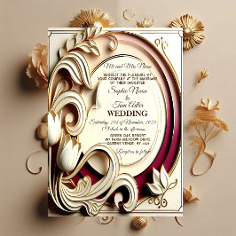 Mulberry Tulip Baroque Grandeur Gold Faux Wedding 招待状