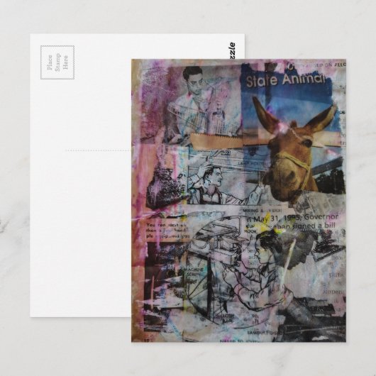 Mule and Men a unique Mixed Media Collage ポストカード (正面/裏面)