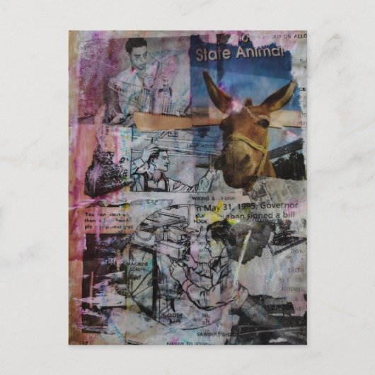 Mule and Men a unique Mixed Media Collage ポストカード (正面)