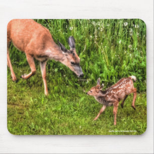 Mule Deer Fawn & Mother Wildlife写真 マウスパッド