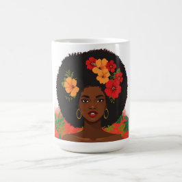 Mulher Afro Brasileira Cabelo Natural Flores Tropi コーヒーマグカップ