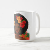 Mulher Afro Brasileira Cabelo Natural Flores Tropi コーヒーマグカップ (正面右)