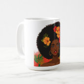 Mulher Afro Brasileira Cabelo Natural Flores Tropi コーヒーマグカップ (正面左)