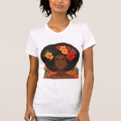 Mulher Afro Brasileira Cabelo Natural Flores Tropi Tシャツ (正面)