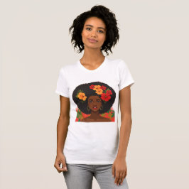 Mulher Afro Brasileira Cabelo Natural Flores Tropi Tシャツ