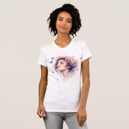 Mulher Flores Borboletas Aquarela Arte Feminina Ca Tシャツ