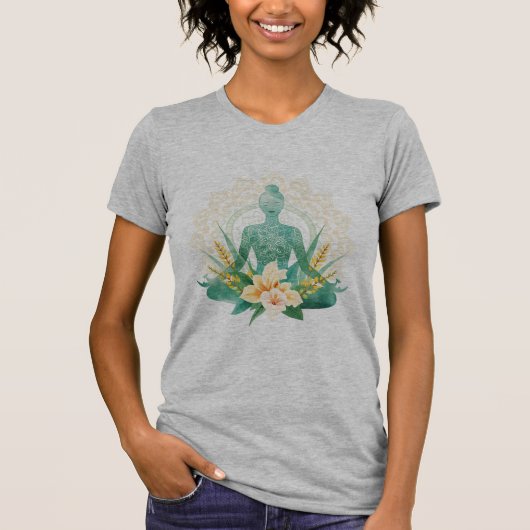 Mulher Yoga Mandala Camiseta Design Meditação Trop Tシャツ (正面)