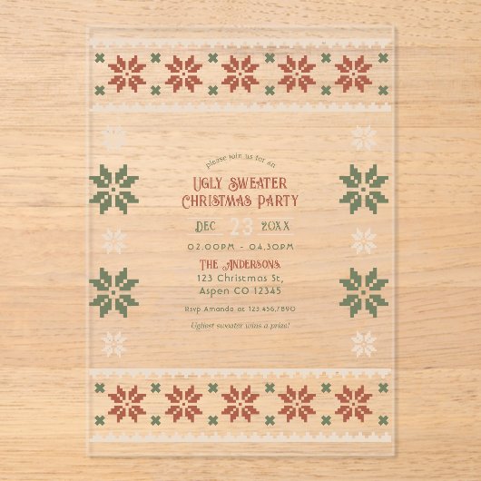 Mulled Spice Ugly Sweater Christmas Party アクリル招待状 (正面)