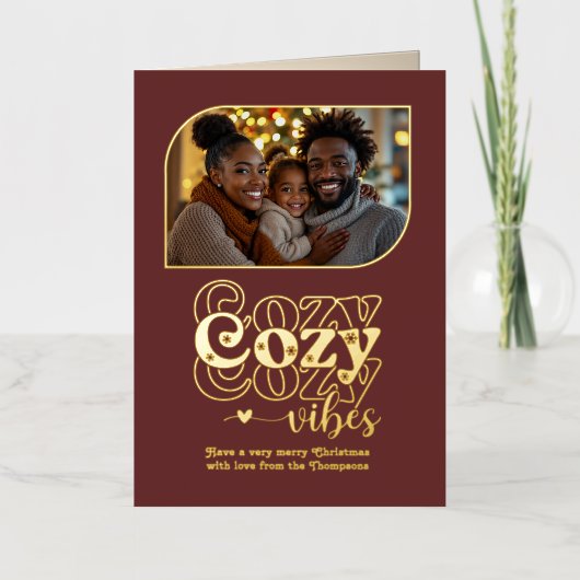 Mulled Wine Cozy Vibes Christmas Photo 箔シーズンカード (正面)