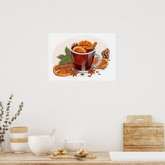 Mulled Wine Festive Christmas Beverage Artwork ポスター (キッチン)
