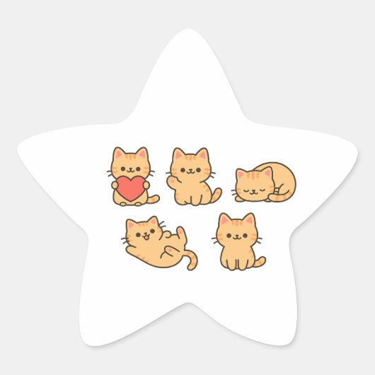 Multi‑Cat Sticker – Kawaii Cats Star Sticker 星シール (正面)