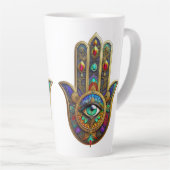 Multi Color Flower Petals Green Third Eye Hamsa カフェラテマグ (右アングル)