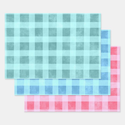 Multi-Color Gingham Checks Plaid Pattern Decoupage ラッピングペーパーシート (セット)