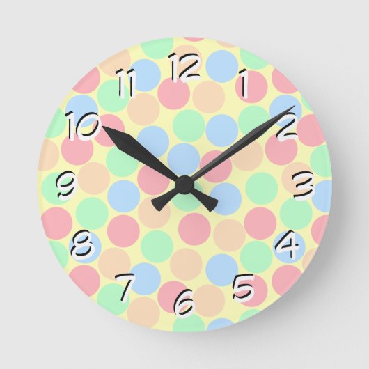 Multi-Color Pastel Dots Pattern ラウンド壁時計 (正面)