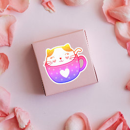 Multi-colored cat in a mug stickers シール