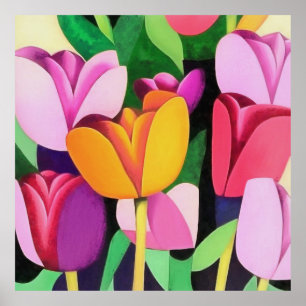 Multi-Colored Colorful Tulips Abstract Art ポスター