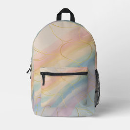 Multi-colored Pastel Bookbag With Gold Lines プリントバックパック