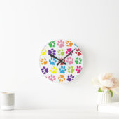 Multi-Colored Paw Prints ラウンド壁時計 (ホーム)